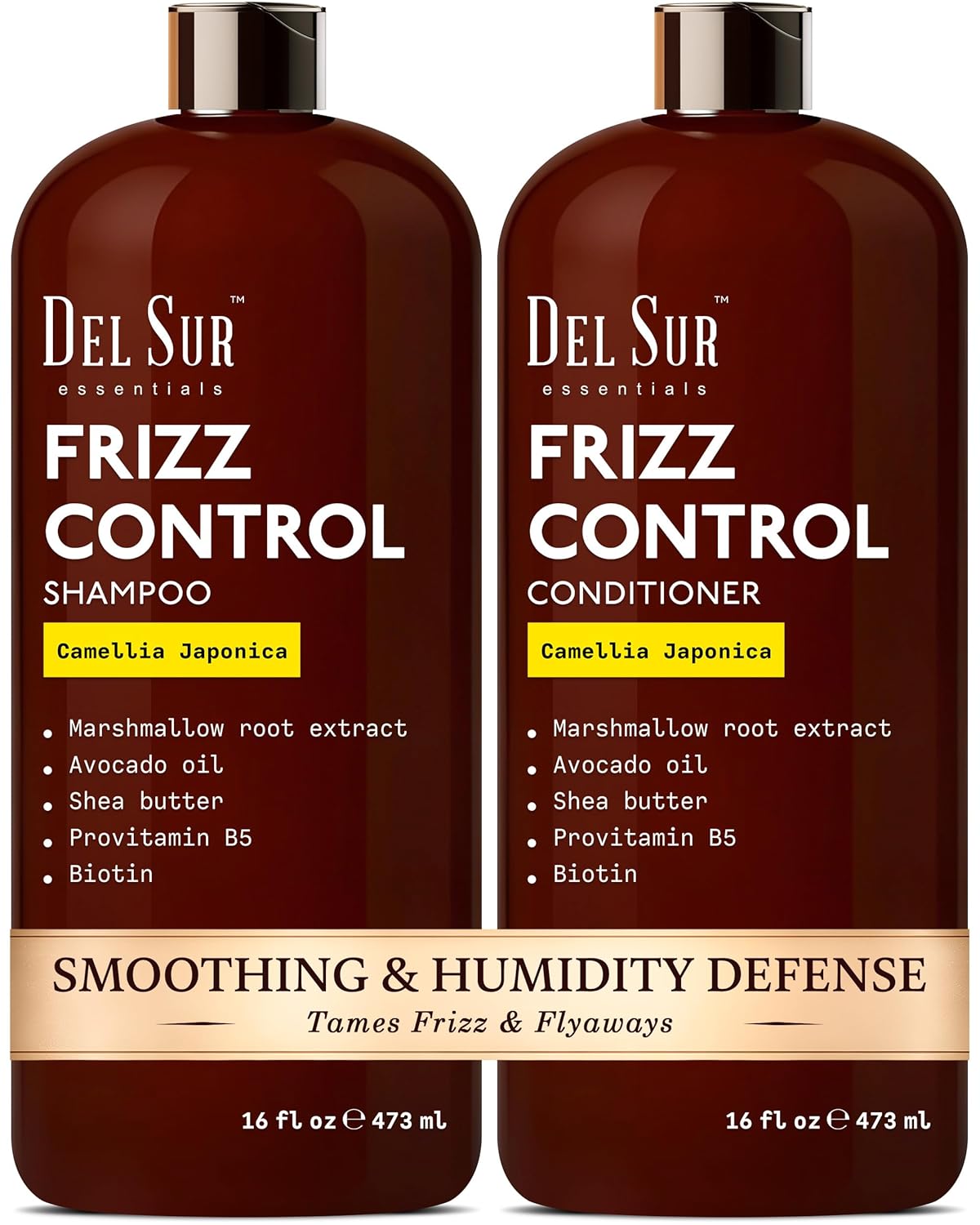 DEL SUR Frizz Control Shampoo and Conditioner Set | 16 fl oz Each | with Camellia Japonica, Shea Butter & Avocado Oil | Smoothing & Anti Frizz for Curly, Wavy & Straight Hair