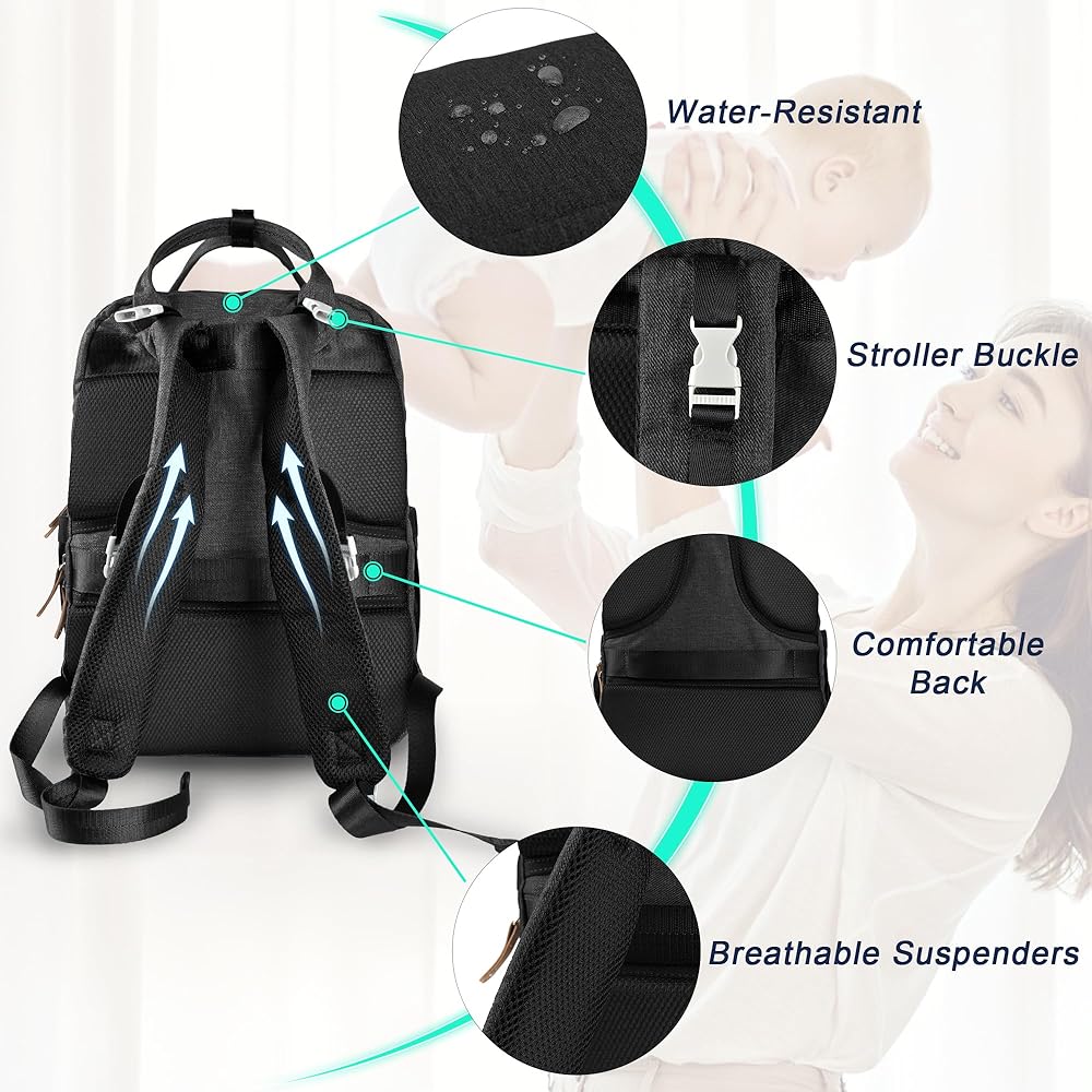 Zaino Fasciatoio Rainsmore Per Neonato | 31x21x44 Cm | 20 Scomparti | Con Fasciatoio Portatile E Borsa Impermeabile - Foto 10