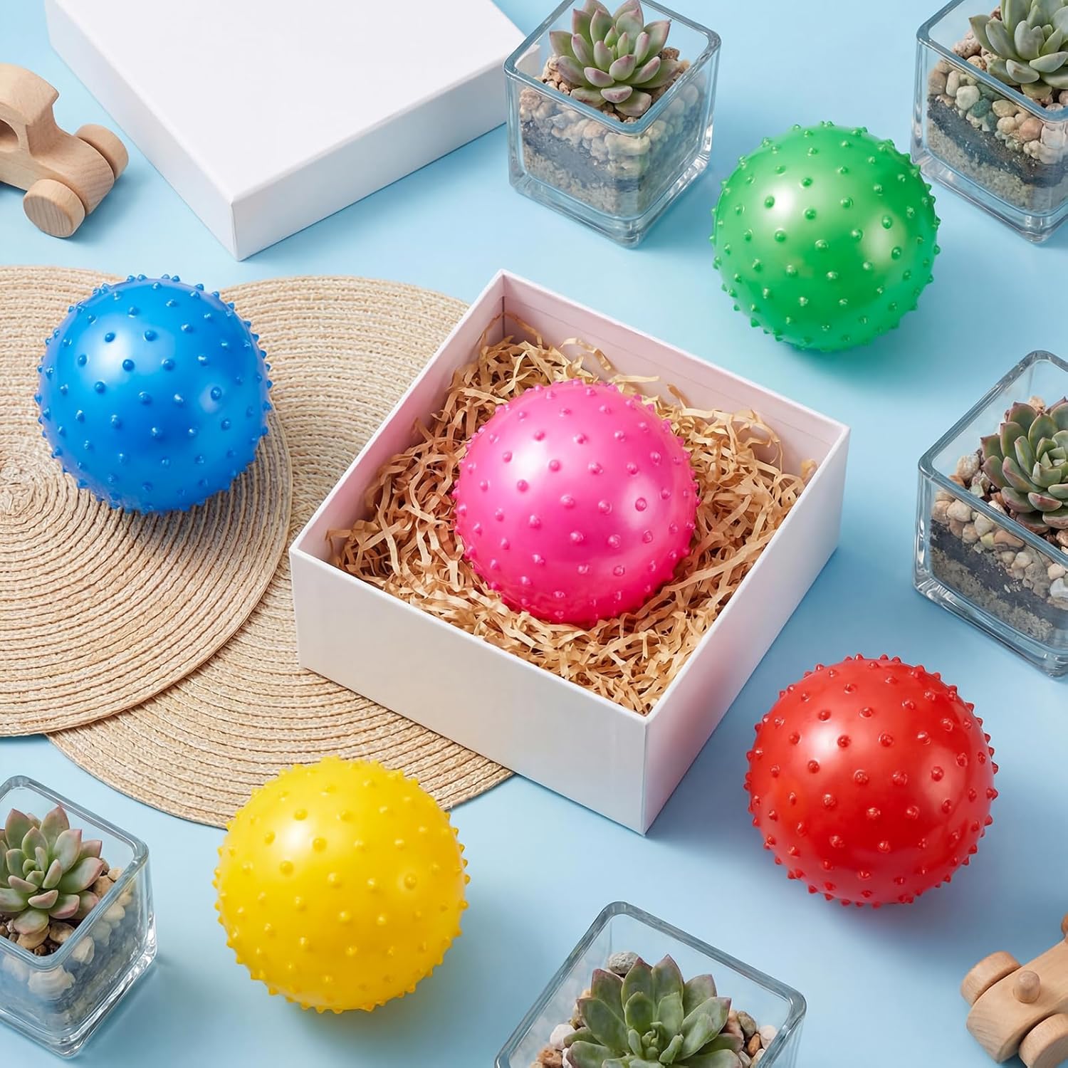 Lenwen 150 Pcs Knobby Balls Bulk 4.7 Inch Bouncy Balls Inflatable Sensory Toys with Air Pump Spiky Massage Stress Ball Bouncy Party Favors Gifts for Playground Backyard Pool Office, 5 Color