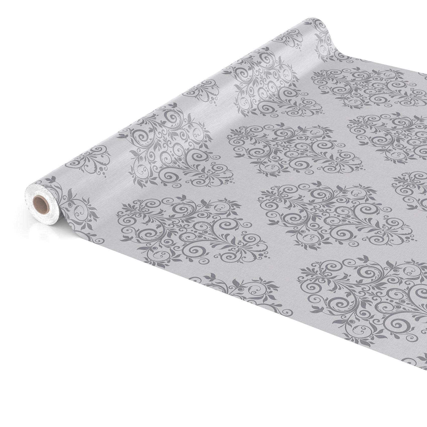 Anro Nappe en toile cirée Motif arabesques, Hellgrau Grau, 500 x 140cm