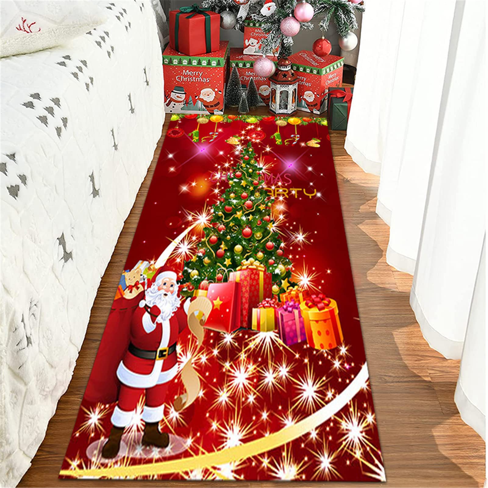Tappeto Passatoia Natalizio per Corridoio Tappetino per Decorazioni Natalizie,Tappeto Natale Lavabile in Lavatrice per Soggiorno, Camera da Letto, Bagno, Cucina,9,60x180cm