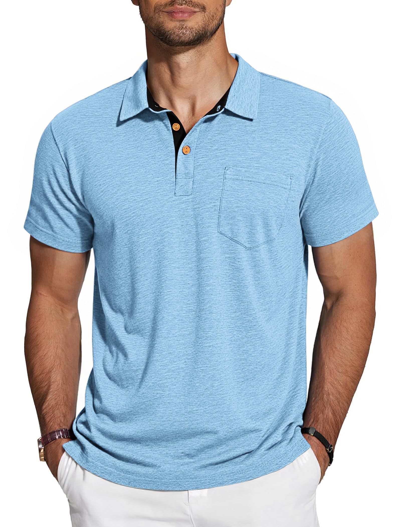 TARAINYA Polo Uomo Cotone Maniche Corte con Tasca Polo Shirt Estivo
