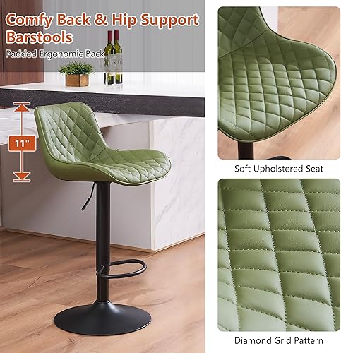 Miniatura 5 de YOUTASTE Juego de 2 taburetes de bar verde oliva, modernos taburetes de altura de mostrador de mediados de siglo para isla de cocina, tapizados de
