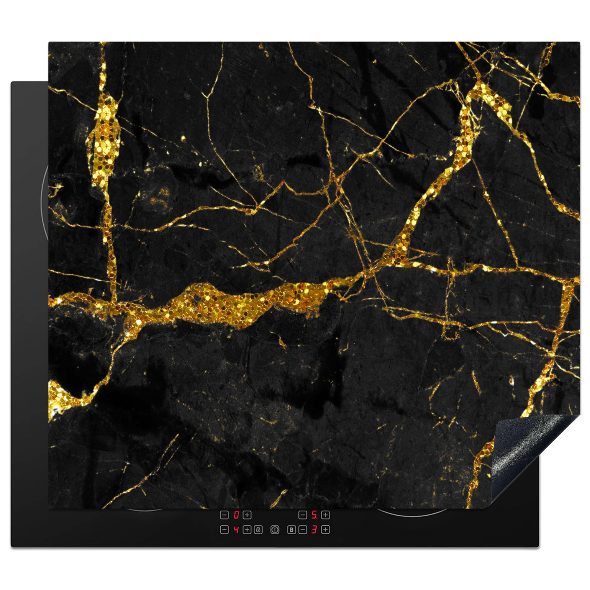 KitchenYeah© Induction Hob Protector Mat 20.2"x22.9" / 58.3x51.3 cm Cooker Top Protectors Cover Ceramic Covers Electric Hobs Vinyl Marble - Gold - Black - Marble Look - Luxe - Glitter
