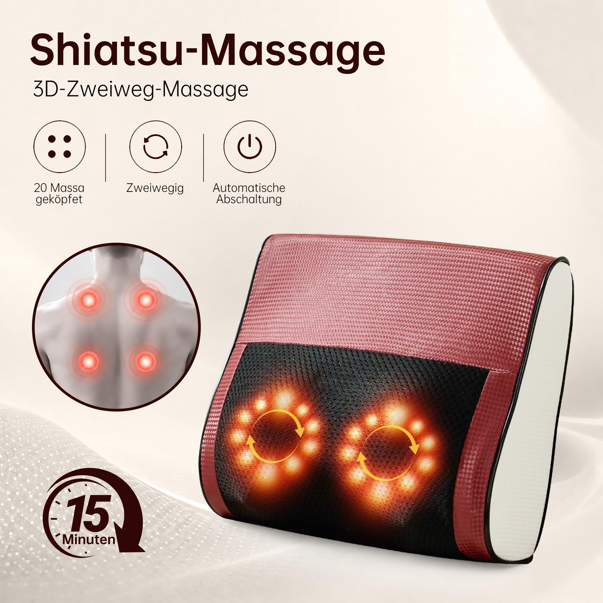 Real Relax Shiatsu 3D-Massagekissen mit Wärmefunktion für Nacken, Rücken & Lenden – Elektrisches Massagegerät für Zuhause, Geschenk für Männer und Frauen