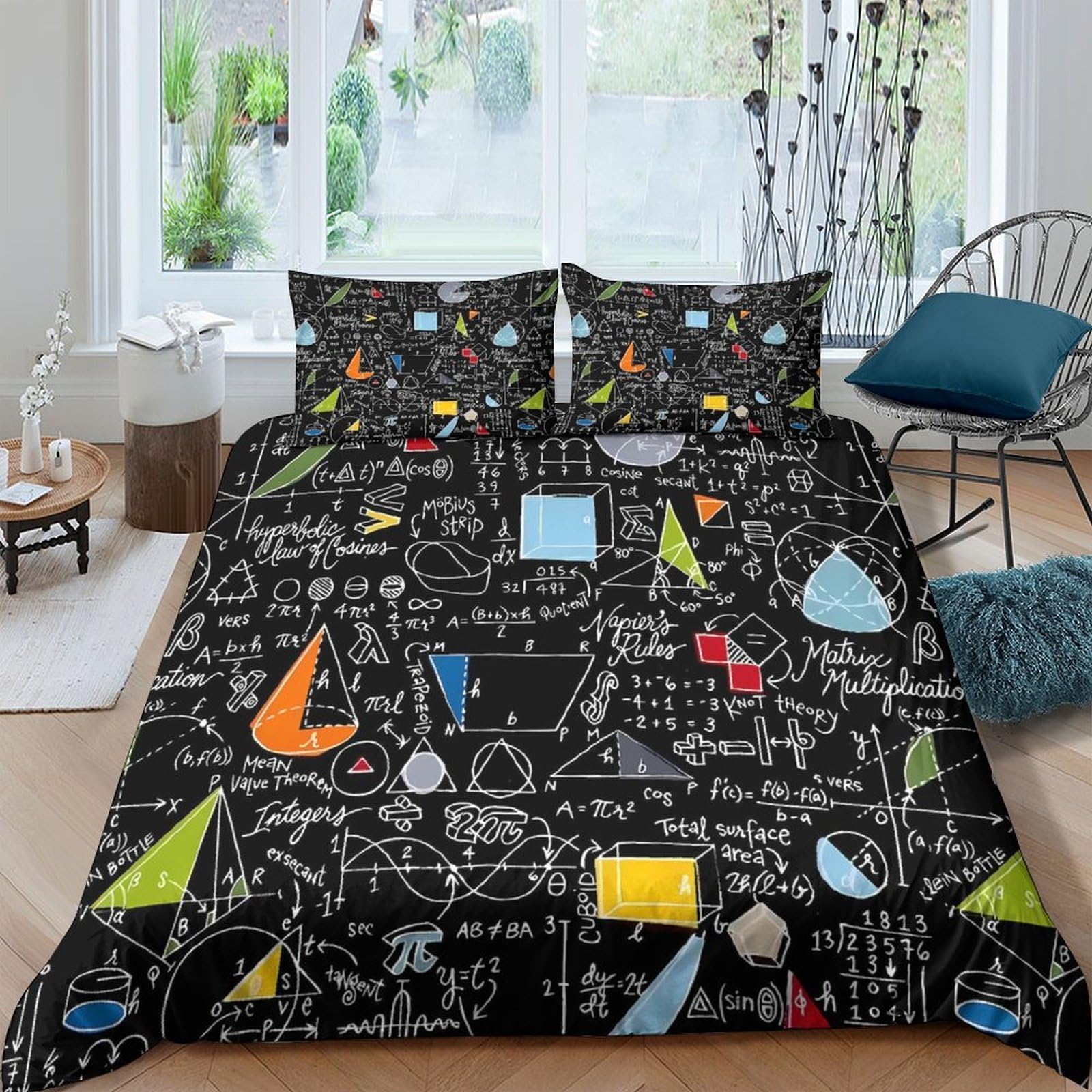 Ctjqhvkz Style-7 3D Printed Geometric Formula Fitted Sheet Microfiber Colorful Math Pattern Bed Cover For Bedroom Guest Room Home Decor Single（135X200cm）