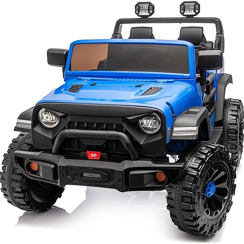 2 Seater Ride on Car Toy, 12V Electric Car for Kids 4-8 with Remote Control, Capacity 150 lb, LED Light - Blue