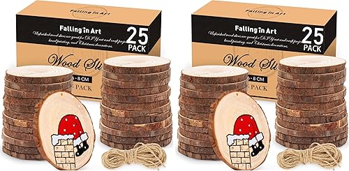Miniatura 10 de Falling in Art Juego de rodajas de madera natural de 6 a 3.1 in para manualidades, 25 discos redondos de madera con agujero preperforado para