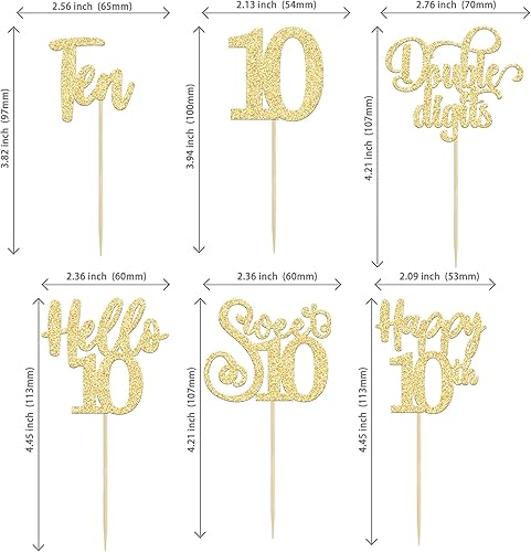 Miniatura 9 de 36 piezas de decoración para cupcakes de 10º cumpleaños con purpurina negra Hello 10 Ten Cupcake Picks Sweet 10 Double Digits Cake Decor for 10th