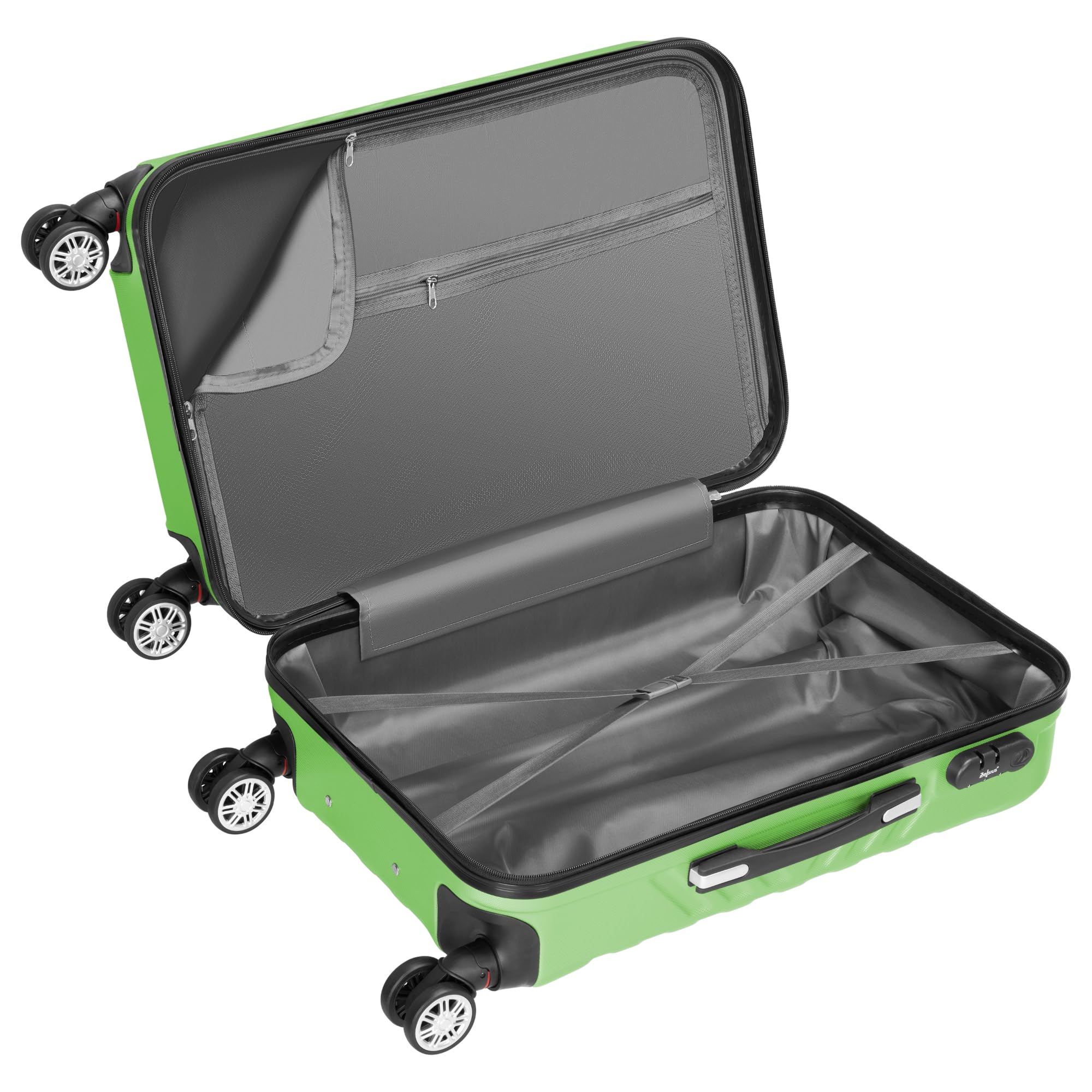 Set di valigie Zelsius 3 pezzi, verde | Valigia rigida in ABS con chiusura a combinazione, Ruote doppie e divisorio interno | Valigia a mano, set di valigie rigide 3 pezzi, trolley, valigia grande