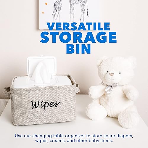 Miniatura 3 de Dejaroo - Cubo de almacenamiento para toallitas de bebé organizador de guardería organizador de guardería bordado ecológico lino gris gris