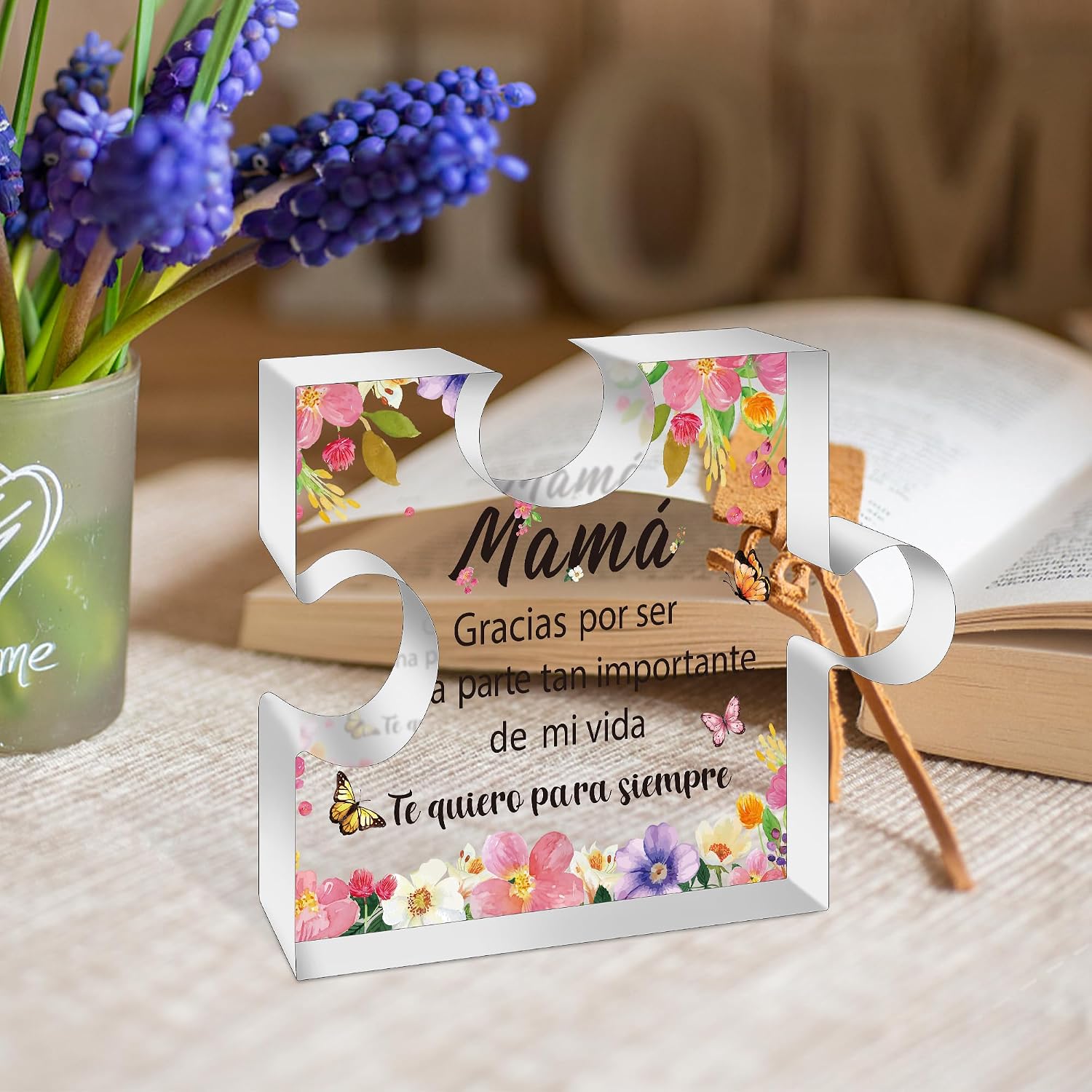 Yopyame Spanish Mom Birthday Gifts - Regalos para Mamá Acrylic Plaque Colorful Flower Keepsake Paperweights Gifts for Mom in Spanish Christmas Mothers Day Desk Sign for Mom from Daughter Son thumbnail
