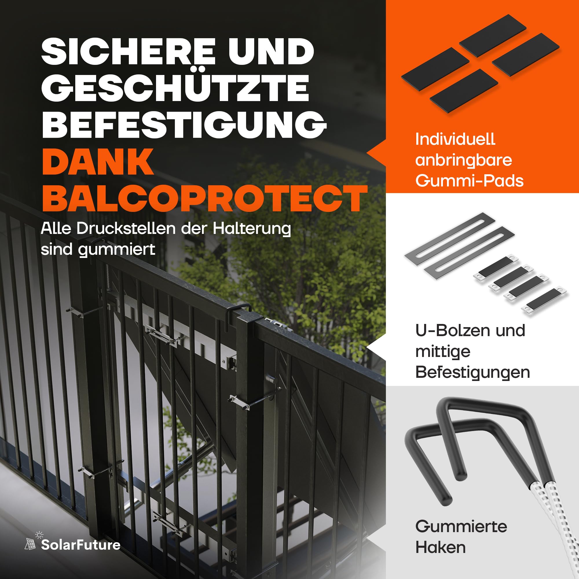 SolarFuture Balkonkraftwerk Halterung Balkon - Flexibel Anpassbar & Sturmsicher | Solarpanel Halterung Solarmodul Halterung Balkonkraftwerk Pv Halterung Photovoltaik Befestigung Balkon Flachdach Wand