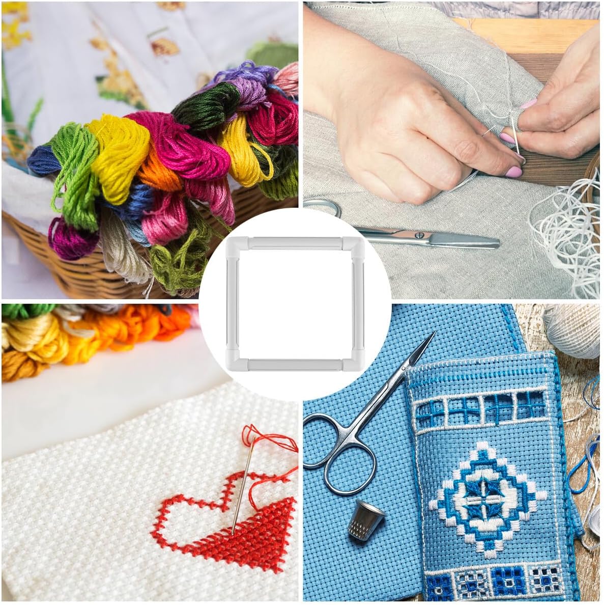 ARTSEWPLY Square Clip Embroidery Frame DIY Quilting Needlepoint Tool for Cross Stitch Needlework and Silk-Painting with Tight Clamp Holder Easy Assembly and Disassembly Craft Rack