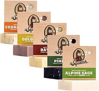 Dr. Squatch Men's Soap Sampler Pack (5 Bars) – Cool Fresh Aloe, Gold Moss, Pine Tar, Cedar Citrus, Bay Rum Bars – Natural Manly Scented Organic Soap for Men (5 Bar Bundle Set)