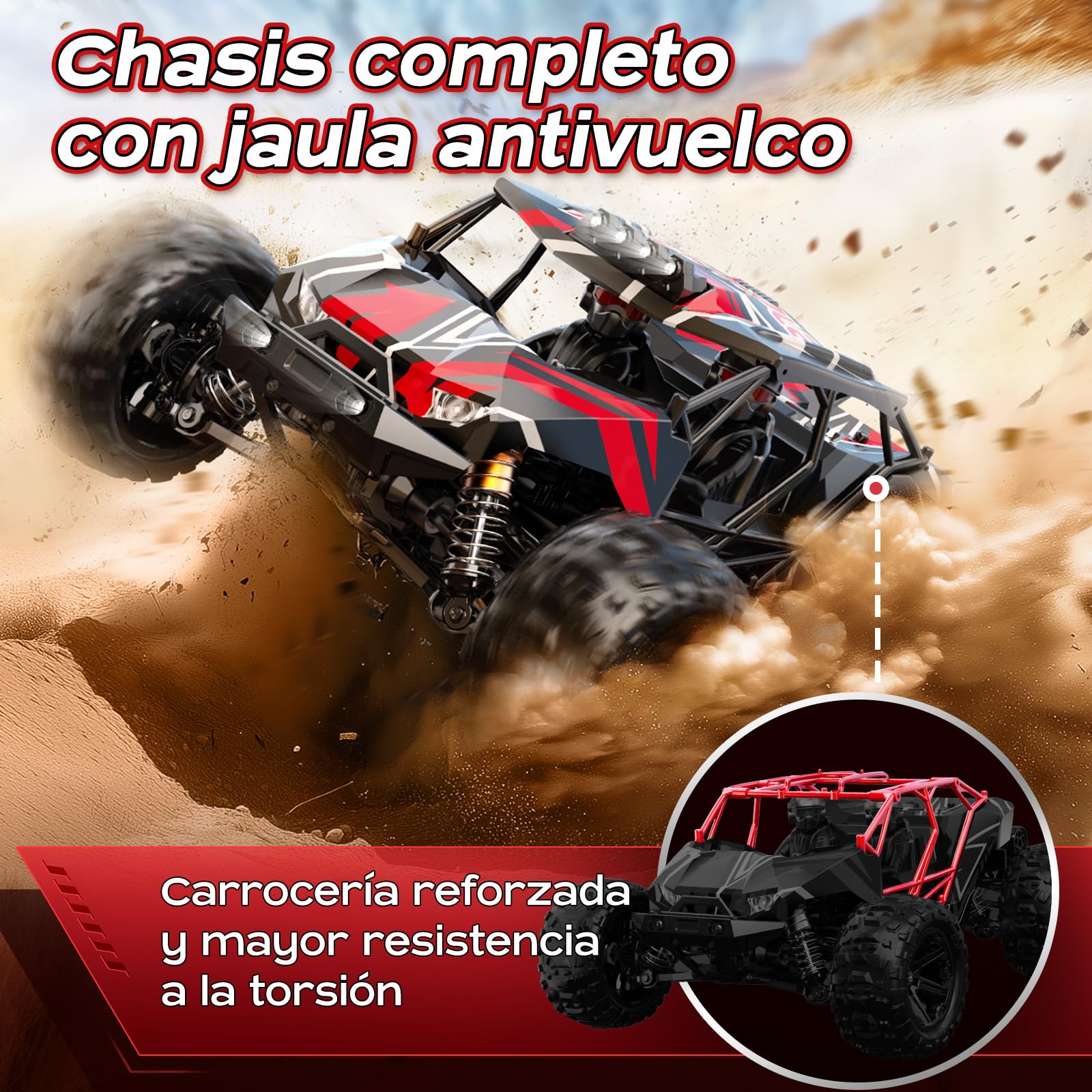 Coche Teledirigido adulto Brushless 1:14,RC Car Velocidad Máxima 70 km/h | 4WD Off-Road Truck Amortiguadores metálicos de aceite 2 Baterías 2S LiPo y Doble Juego de Neumáticos, Compatible con 3S