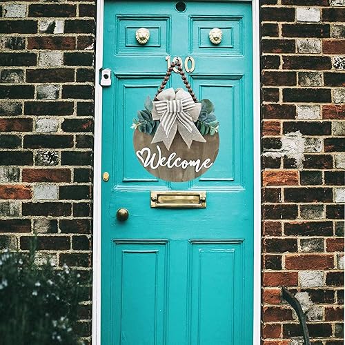 Vista 12 de Letrero de bienvenida 3D intercambiable para puerta delantera, decoración de porche de casa y granja, letrero colgante de madera con hojas Marrón