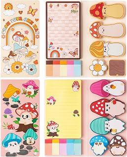 B1ykin Cute Sticky Notes Set - 2Pcs Funny Mushroom Shaped Self-Stick Notes Pad, 550 Sheets Writing Memo Pages Sticky Notepad for Teacher Appreciation Gifts, School Office Party Supplies (Mushroom)
