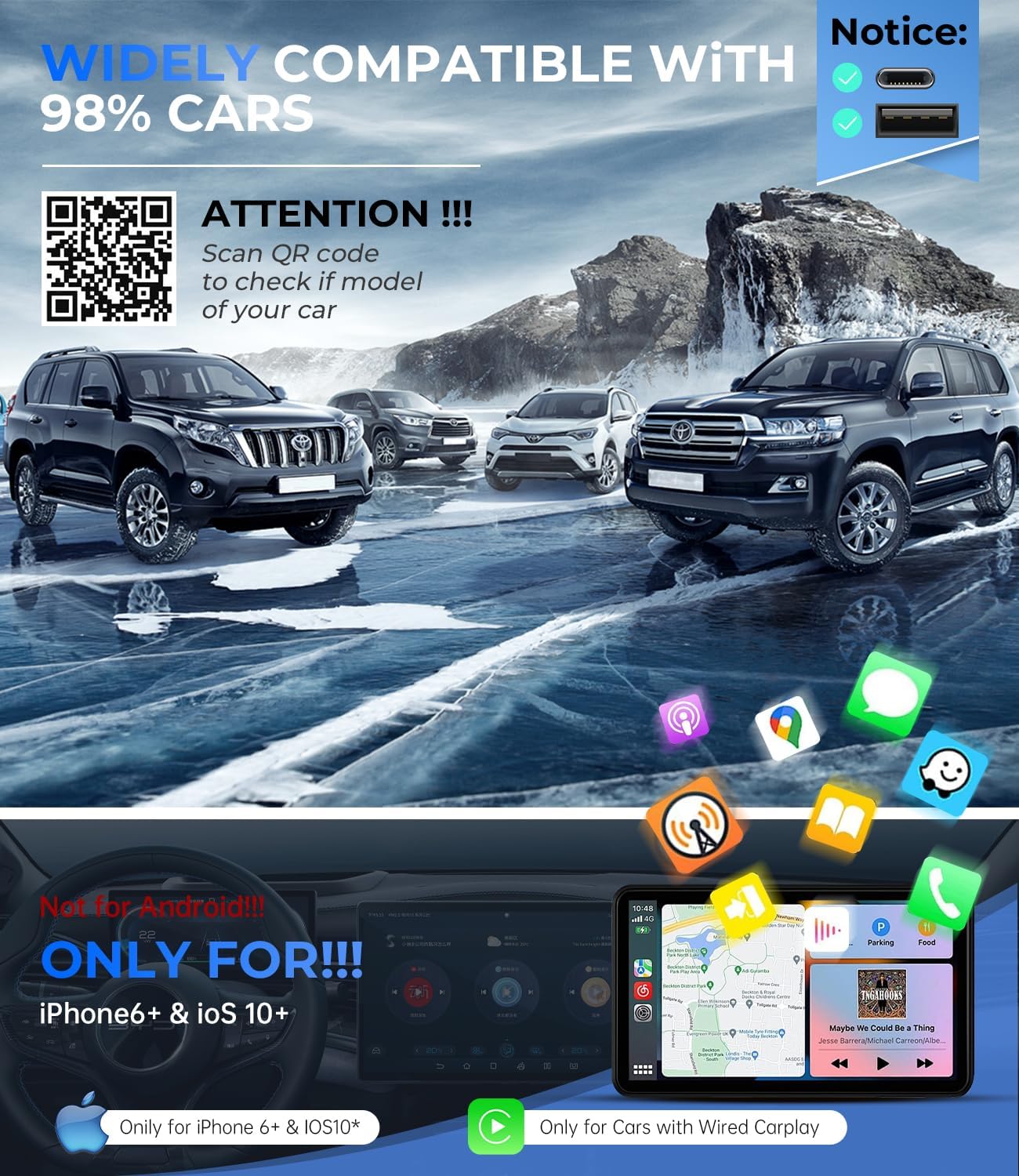 Wireless CarPlay Adapter for Convert Wired to Wireless Car Play Adapter - No Latency from iOS 10+