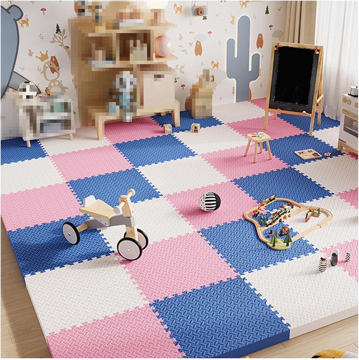 Foam Interlocking Floor Tiles Play Mat,9pcs 12x12x1in Extra Thick Foam Floor Mat Puzzle Exercise Mat,Protective Flooring for Workout Equipment(Color:Navy Blue + White + Gray)