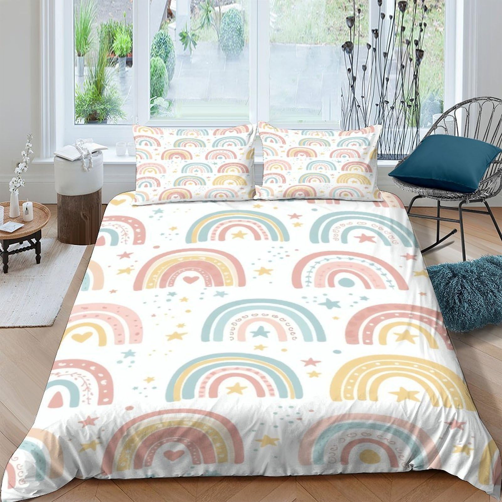 Ctjqhvkz Style-6 3D Printed Pastel Rainbow Fitted Sheet Microfiber Soft Breathable Abstract Arch Mattress Cover For Bedroom Guest Room Decor Single（135X200cm）