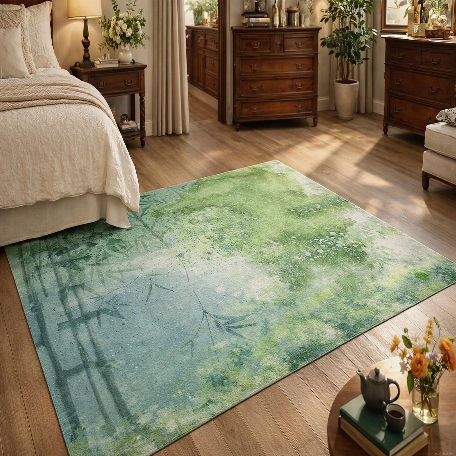 Tapis salon doux Rururug 170x240cm lavable et antidérapant vert