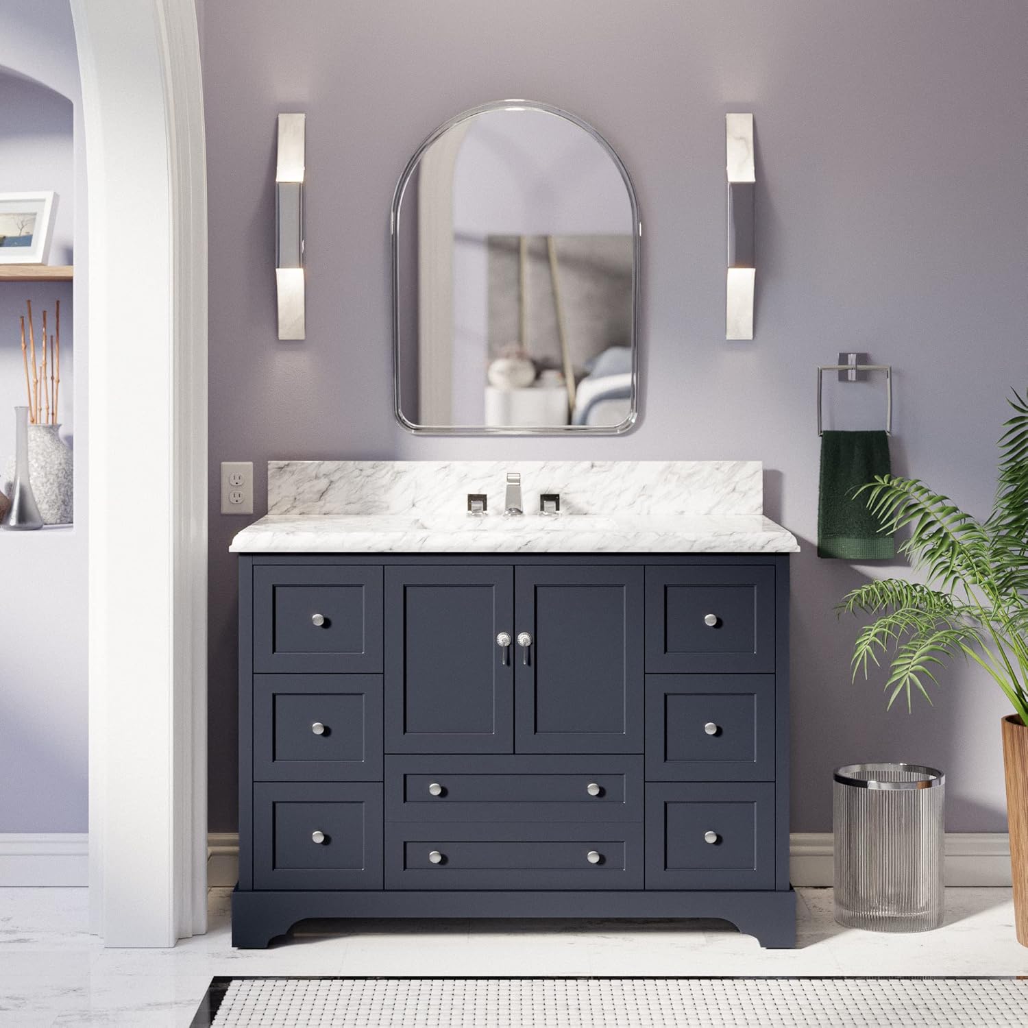 Madison 48-inch Bathroom Vanity (Carrara/Marine Gray): Includes Marine Gray Cabinet with Authentic Italian Carrara Marble Countertop and White Ceramic Sink