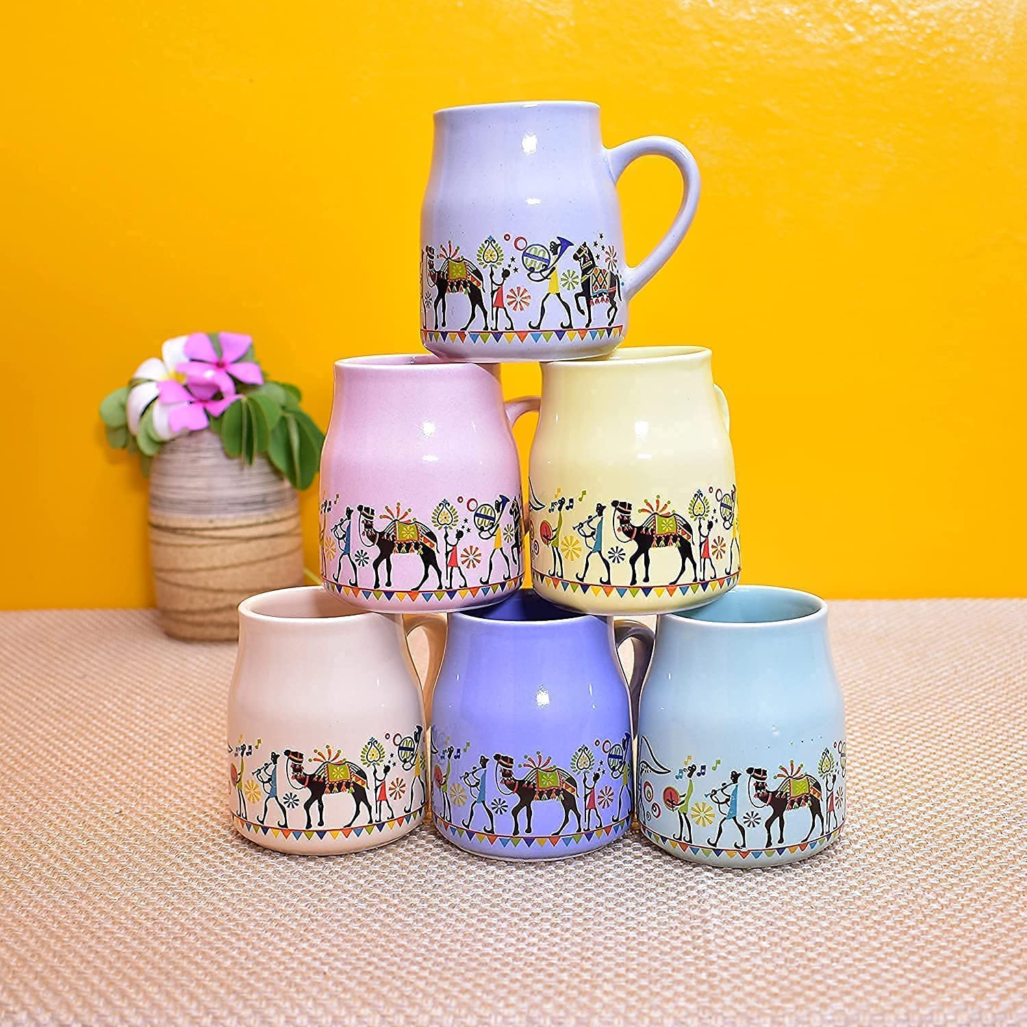 INOVIQUE 180ML Multicolor Pastel Handcrafted Traditional Rajasthani Motif Ceramic Tea Mups | Set of 6 | Premium Microwave Safe Milk Mugs for Tea, Coffee, Latte, Cappuccino (B0DFQ9YVW5) Amazon Price History, Amazon Price Tracker