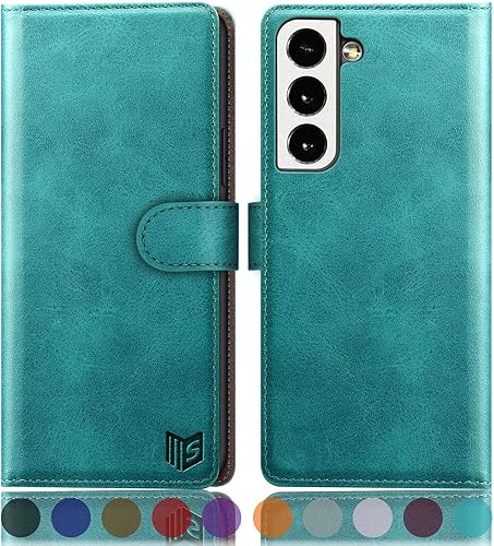 SUANPOT Funda de piel tipo cartera para Samsung Galaxy S22 con bloqueo RFID, tarjetero para tarjetas de crédito, funda de teléfono con tapa tipo