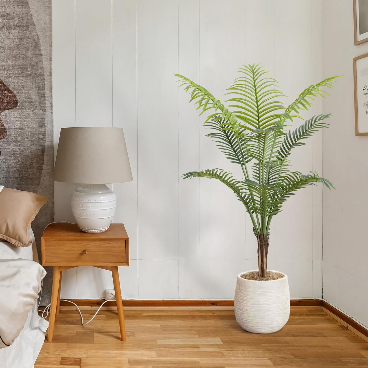 Set of 2 Artificial Areca Palm Tree, 4ft Tall Fake Palm Tree with 12 Trunks, Faux Tropical Palm Silk Plant Potted, Artificial for Modern Home Office Floor Corner Decor Indoor
