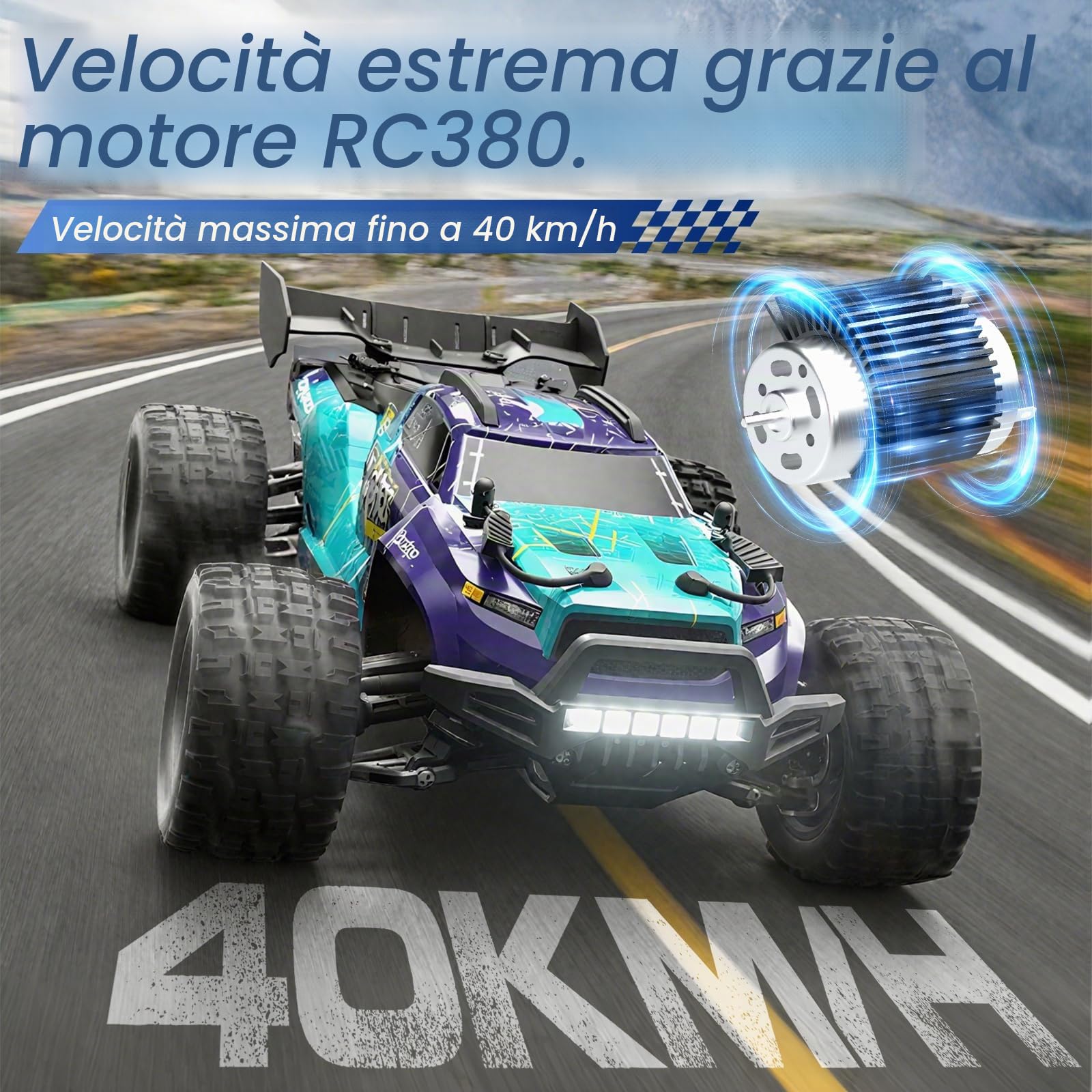 Auto telecomandata per adulti 1:18, RC Auto 2,4 GHz 4WD 40 km/h, RC Car Offroad Senza Spazzole con 2 x 1500 mAh Batterie & Motore RC380: RC Buggy per esterno a partire da 14 anni