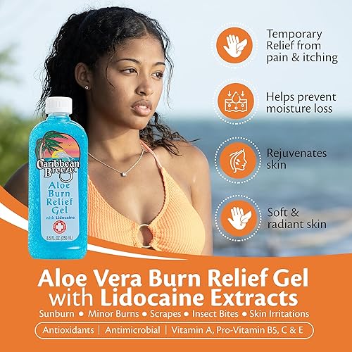 Miniatura 2 de Caribbean Breeze Alivio de quemaduras de aloe, vitamina enriquecida con lidocaína gel de aloe vera para aliviar quemaduras solares, 100% gel de aloe