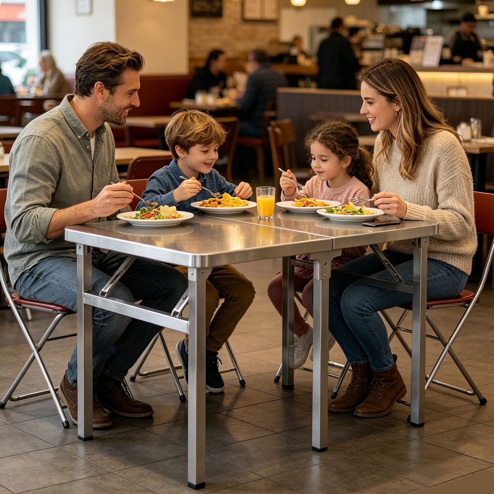 Tavolo Multiuso Pieghevole, Tavolo da Campeggio, Tavolo Portatile per Cucinare all'aperto, banco da Lavoro in Acciaio Inox per la Preparazione di Alimenti, Ideale per Auto, Campeggio, Picnic