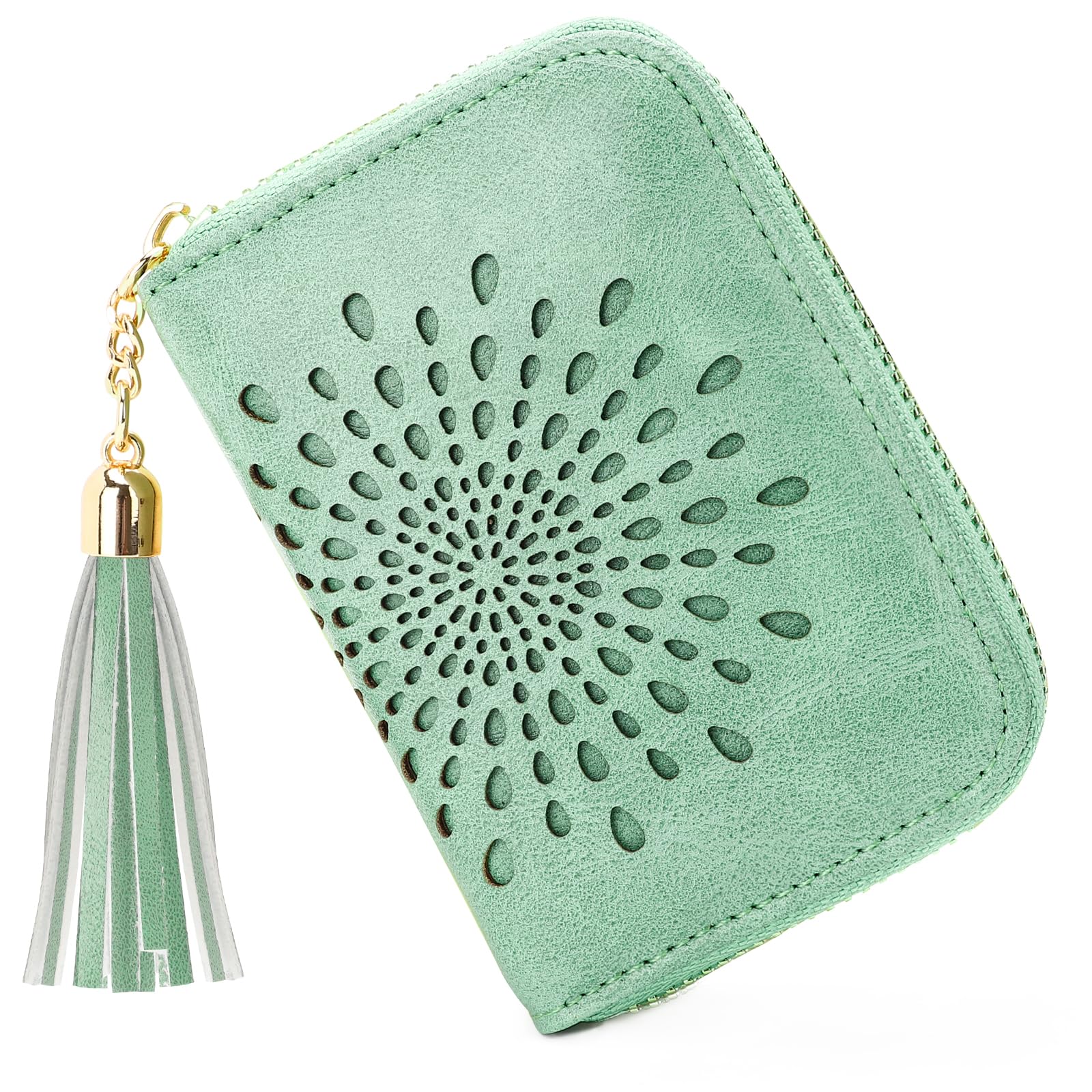 APHISON RFID Credit Card Holder Zipper Card Case Small Wallets for Women Leather Sunflower Style Ladies Girls Credit Card Case 1-Zip Peppermint Mambo