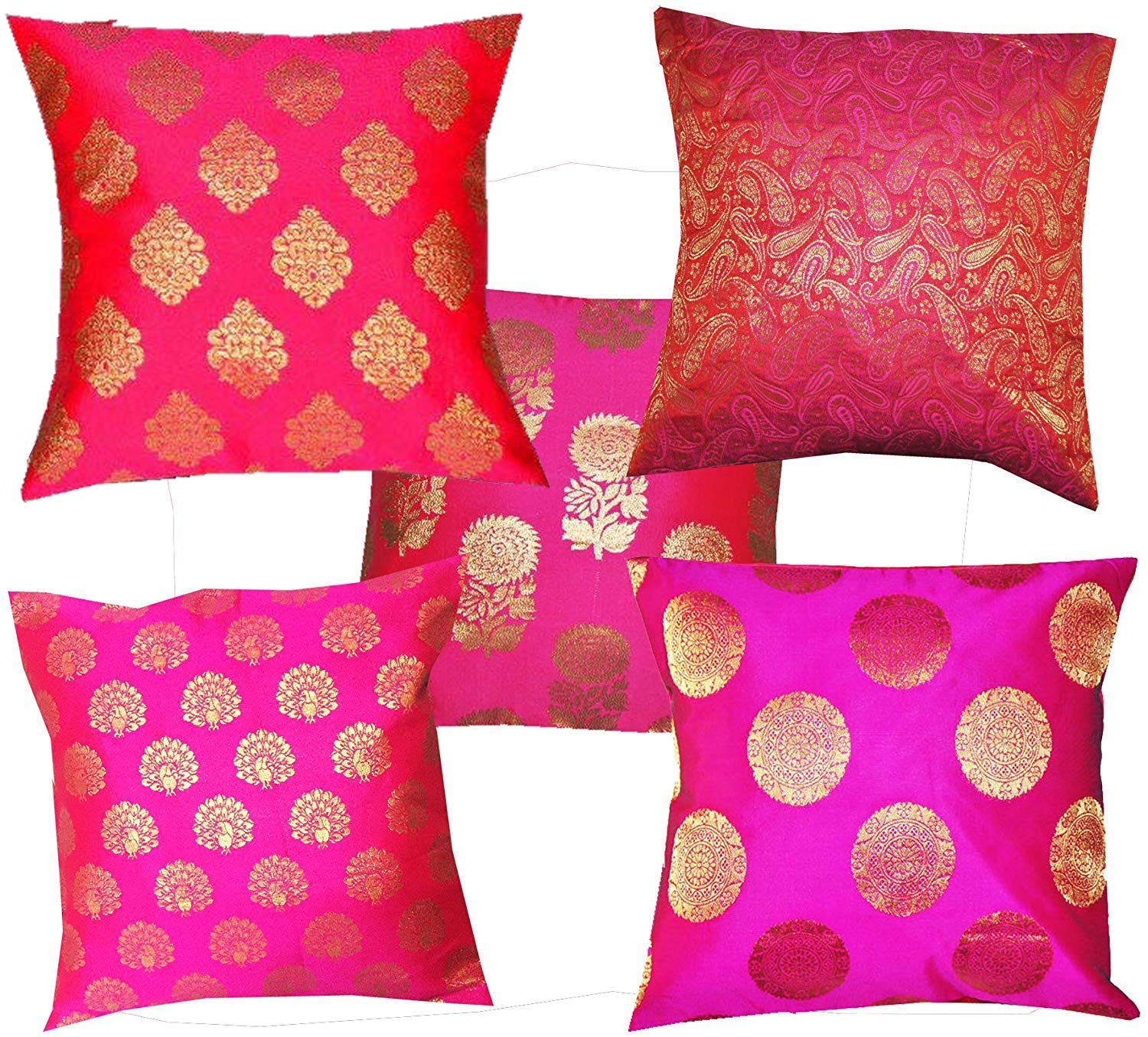 VIREODupion Silk Cushion Cover with Zipper - Set of 5 (16X16 Inch)