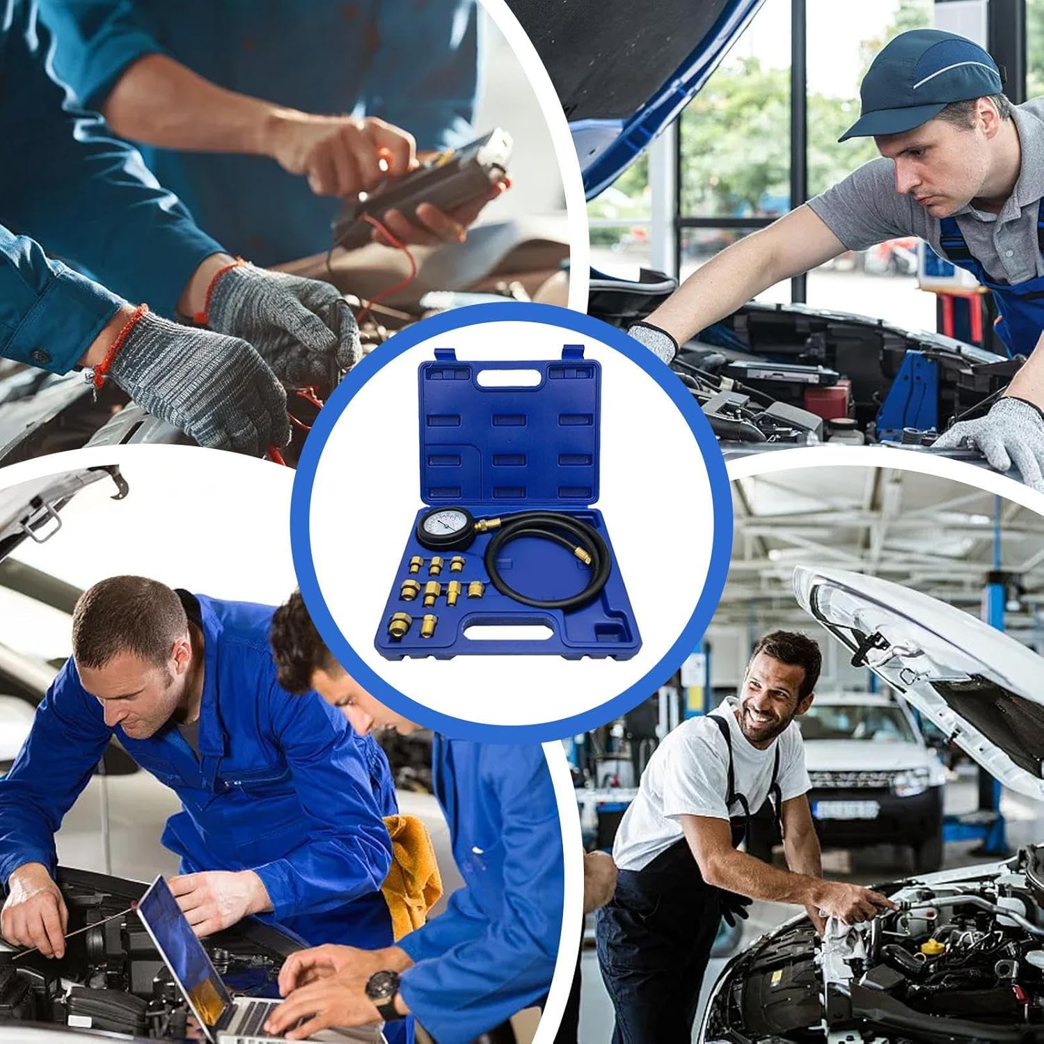 Engine Compression Test Kit | Oil Engine Pressure Detector | Double Scale Range Car Diagnostic Tool, Long Reach Hoses, Case for Automotive Enthusiasts