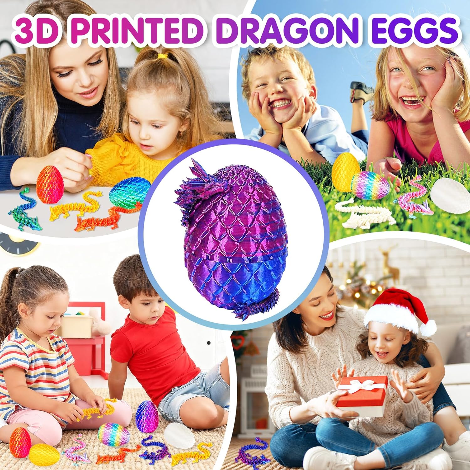 6 Pcs 3D Printed Dragon Eggs with Dragon Inside, Mini Dragon Egg Fidget Toy 3D Articulated Crystal Dragon Eggs, Easter Basket Stuffers 3D Printed Easter Eggs Animals Toy Set (Multicolor-6pcs) - Image 7