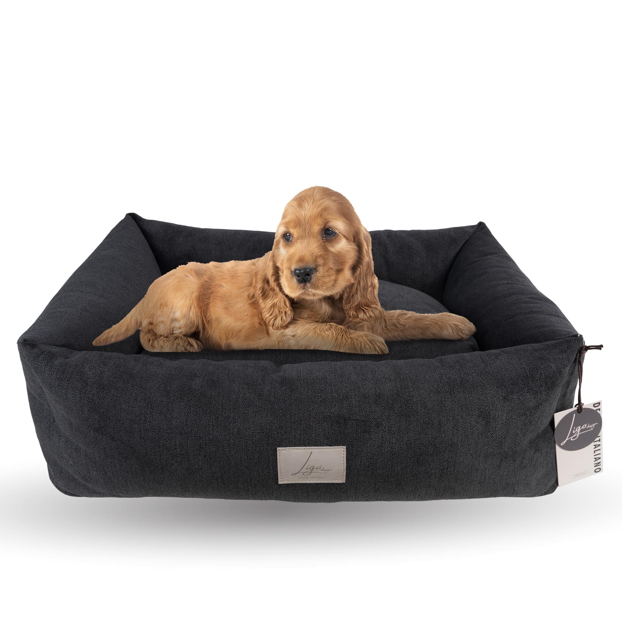 Ligo Buddy Elegance- Lettino Cuccia per cani realizzata in Italia. Cuscino materasso per Cane cuccetta completamente sfoderabile e lavabile in lavatrice. (XS/S: 50 X 60 cm, SOFT CARBONE)