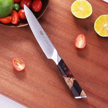 5PCS Kitchen Knives Set, Resin Dual Sided Magnetic Block and Damascus Chefs Knife, Red