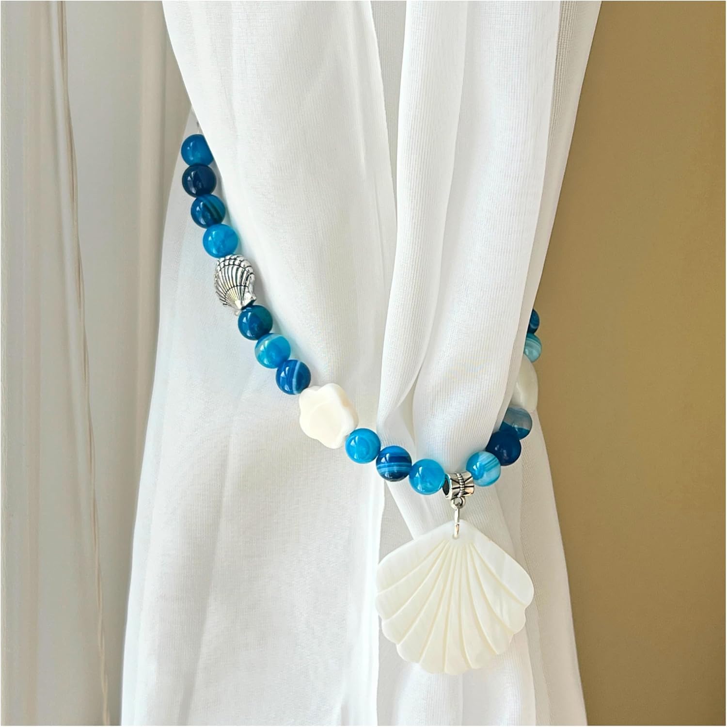 Tropical Drapery Tiebacks, Sea Shell Curtain Tie Backs, Beach Home Decor