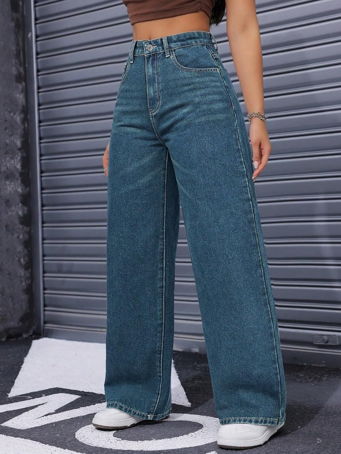 EARKOHA Women's Jeans Women Loose Fit Wide Leg Casual Denim Pants with Pockets