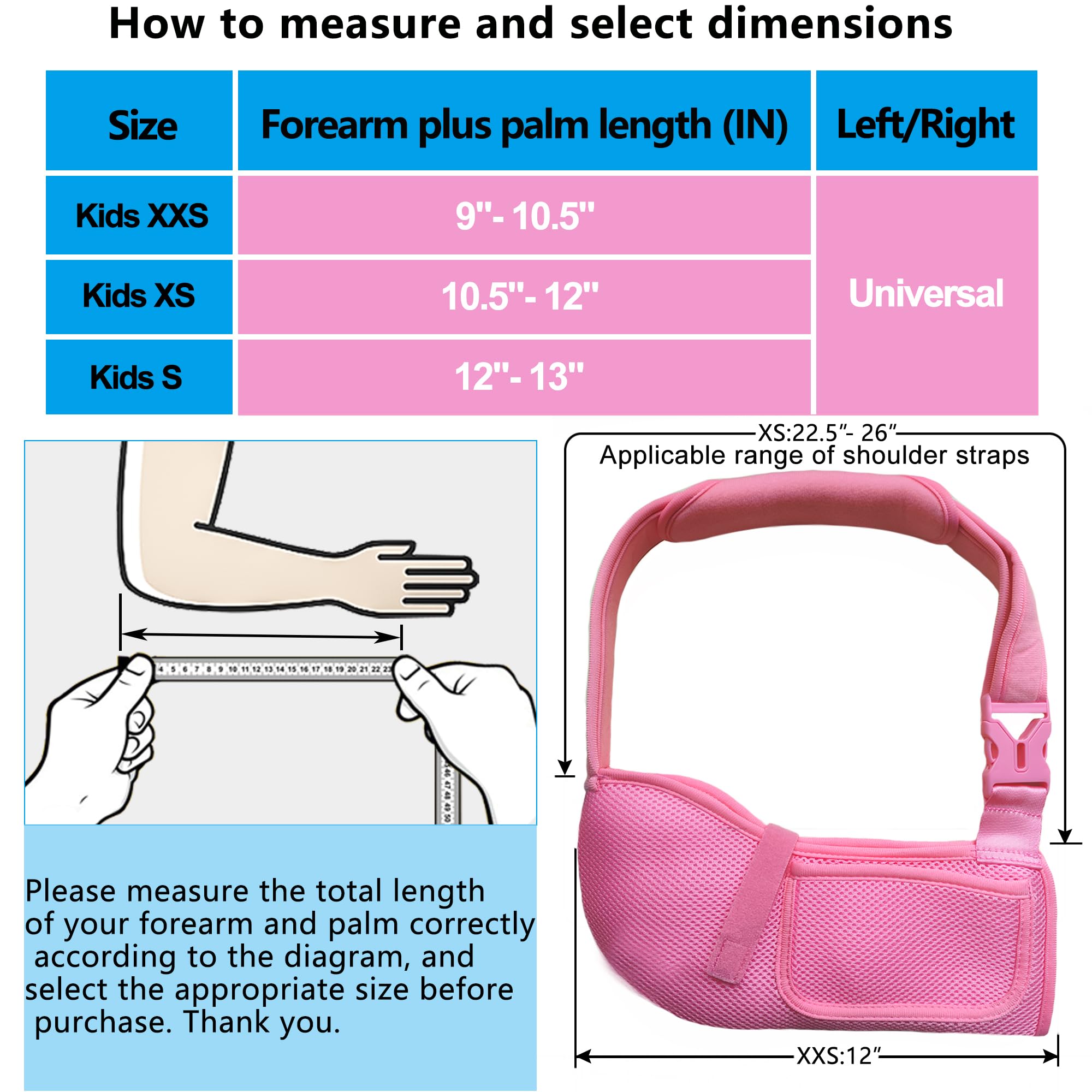 VISKONDA Eslinga médica de malla para niños, con almohadilla ajustable para el hombro, soporte de brazo transpirable para niños, soporte inmovilizador de hombro para codo, lesión de muñeca, puño