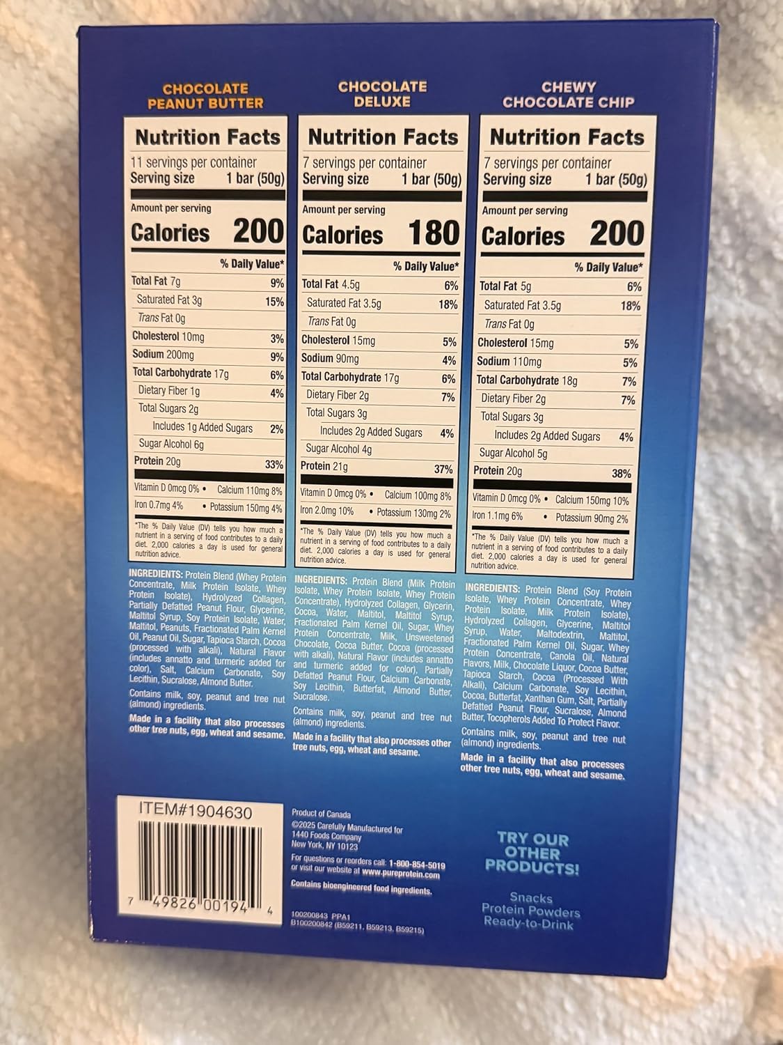 Pure Proteins Bars, Nutrient Rich Snacks with High Protein for Energy Support, Minimal Sugar, Gluten-Free, Variety Pack (25 Pack)