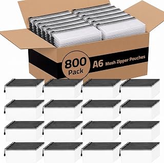 Zhehao 800 Pack Mesh Zipper Bags A6 File Pouches for School, White