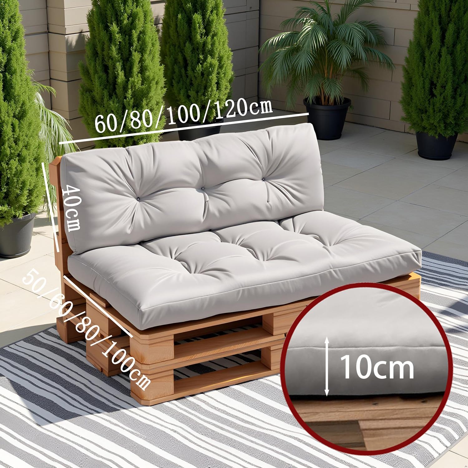 Cojines Palets 120×80 120×60 80×60 100×60 Exterior 2-Piezas Cojín de Palé Impermeables Cojines for Sofas de palets Asiento, Respaldo de Jardín y Terraza(Negro,80x80+80x40cm)
