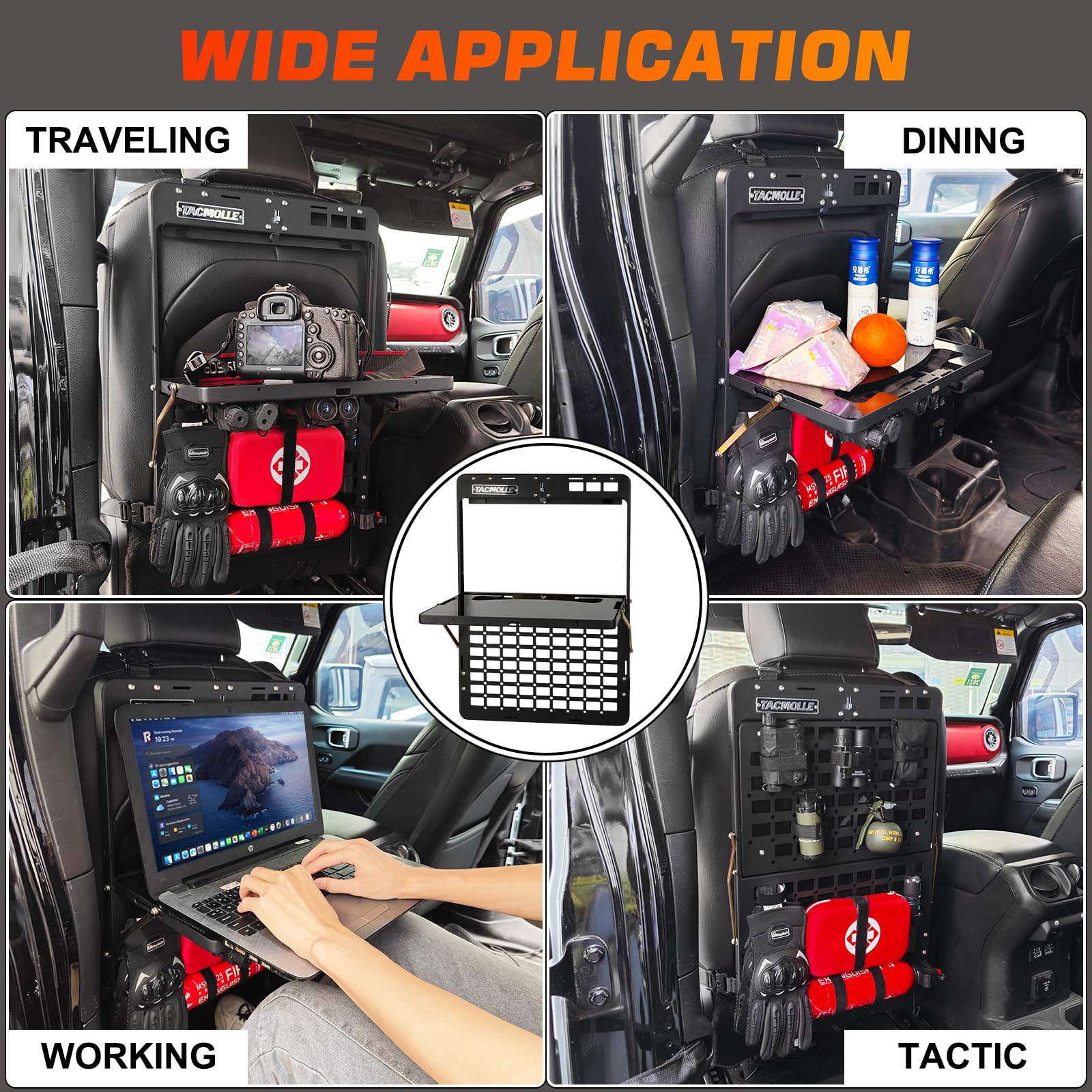 Auto Rücksitz-Organizer Mit Tablett & MOLLE-Panel – Faltbares Tablett, Aus Aluminiumlegierung | Taktische Aufbewahrung