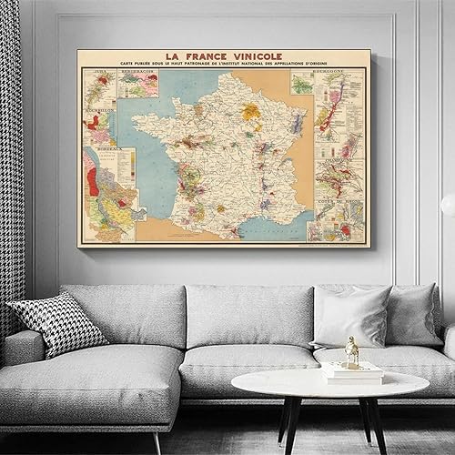 Miniatura 2 de Mapa del vino de Francia  Mapa antiguo de Francia que muestra regiones vinícolas, mapa de Francia impresión de arte fino lienzo pósteres de pintura