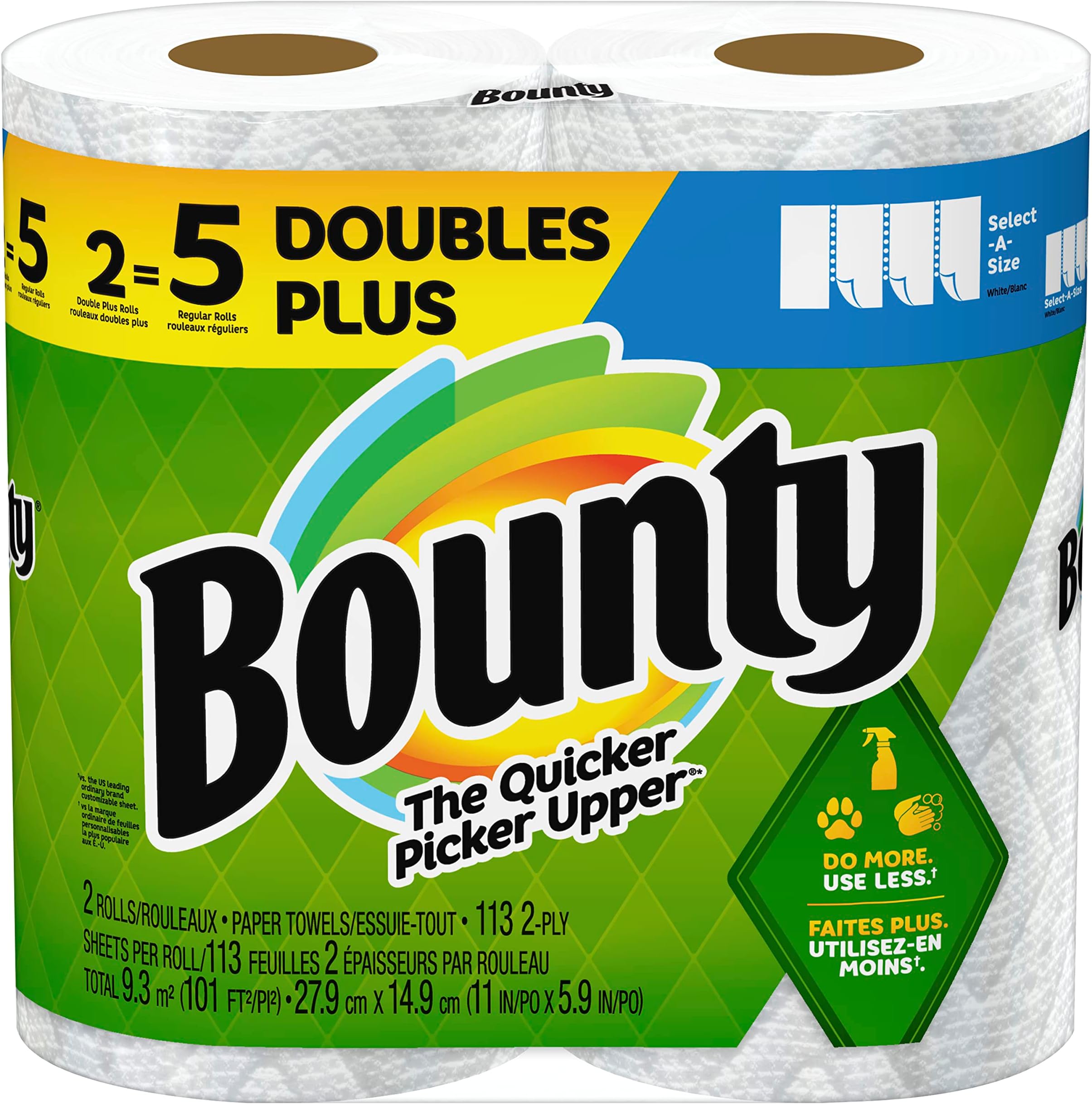 Bounty Select-A-Size Paper Towels, White, 2 Double Plus Rolls = 5 Regular Rolls