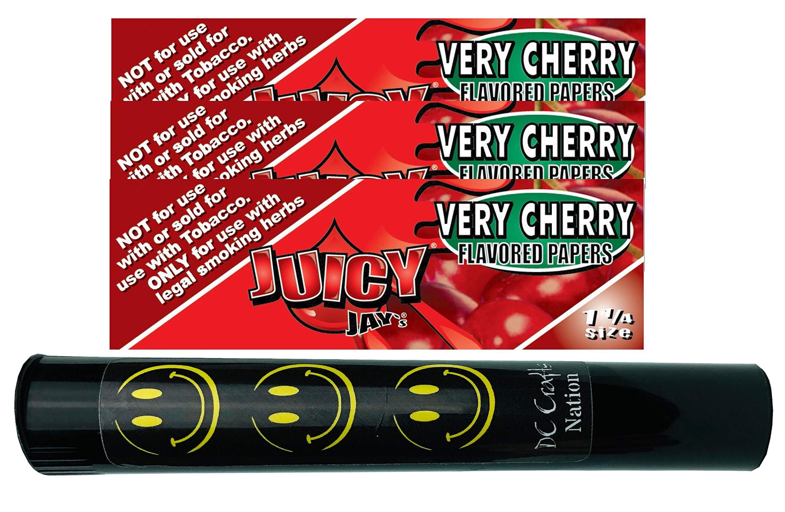 Child Resistant Protector with Juicy Jay's Very Cherry 1.25 Flavored Rolling Papers 3 Count - Happy Face