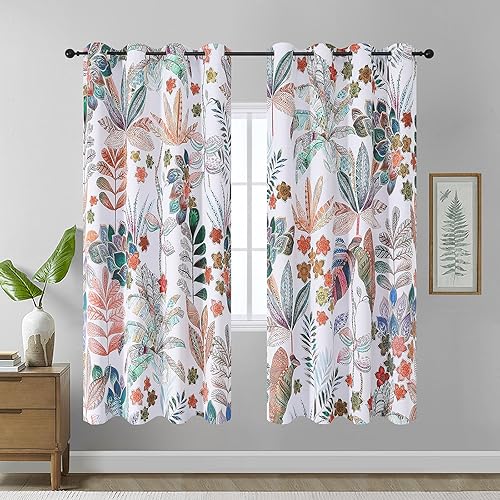 Miniatura 49 de Estelar Textiler Cortinas bohemias para oscurecer la habitación con hojas de arce de 84 pulgadas de largo, juego de 2 paneles para sala de estar,